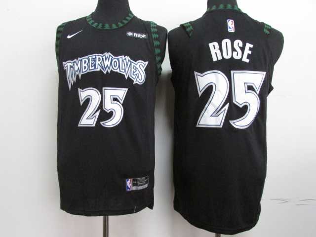 Timberwolves 25 Derrick Rose Black Nike Hardwood Classics Jersey
